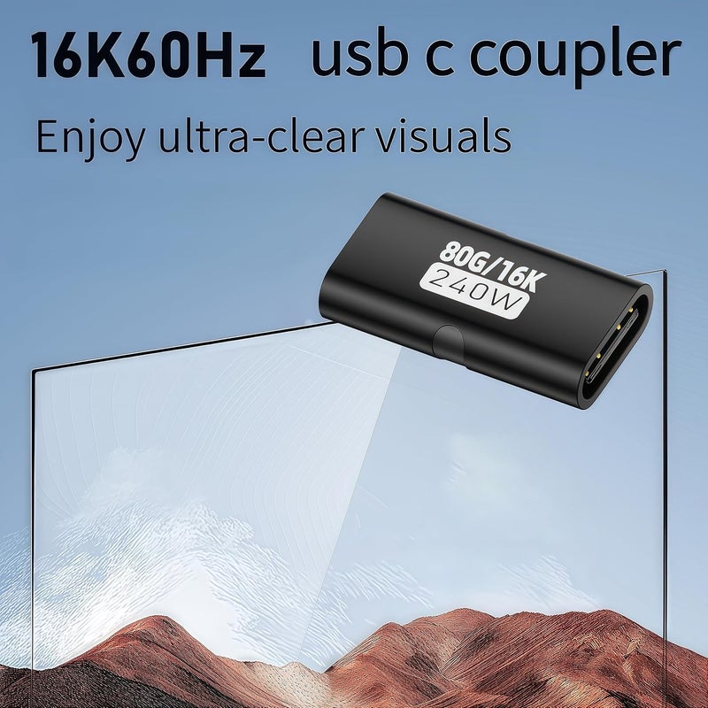 basecolors 5 Pack USB C Coupler, USB C Female to Female Adapter with 80Gbps Data Transfer, 240W Fast Charging, Compatible with Thunderbolt 4/3,16K/8K Video Support, Black - Image 4
